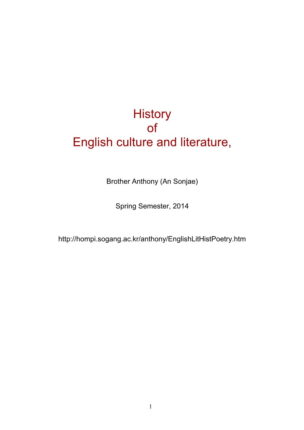 History of English Culture and Literature