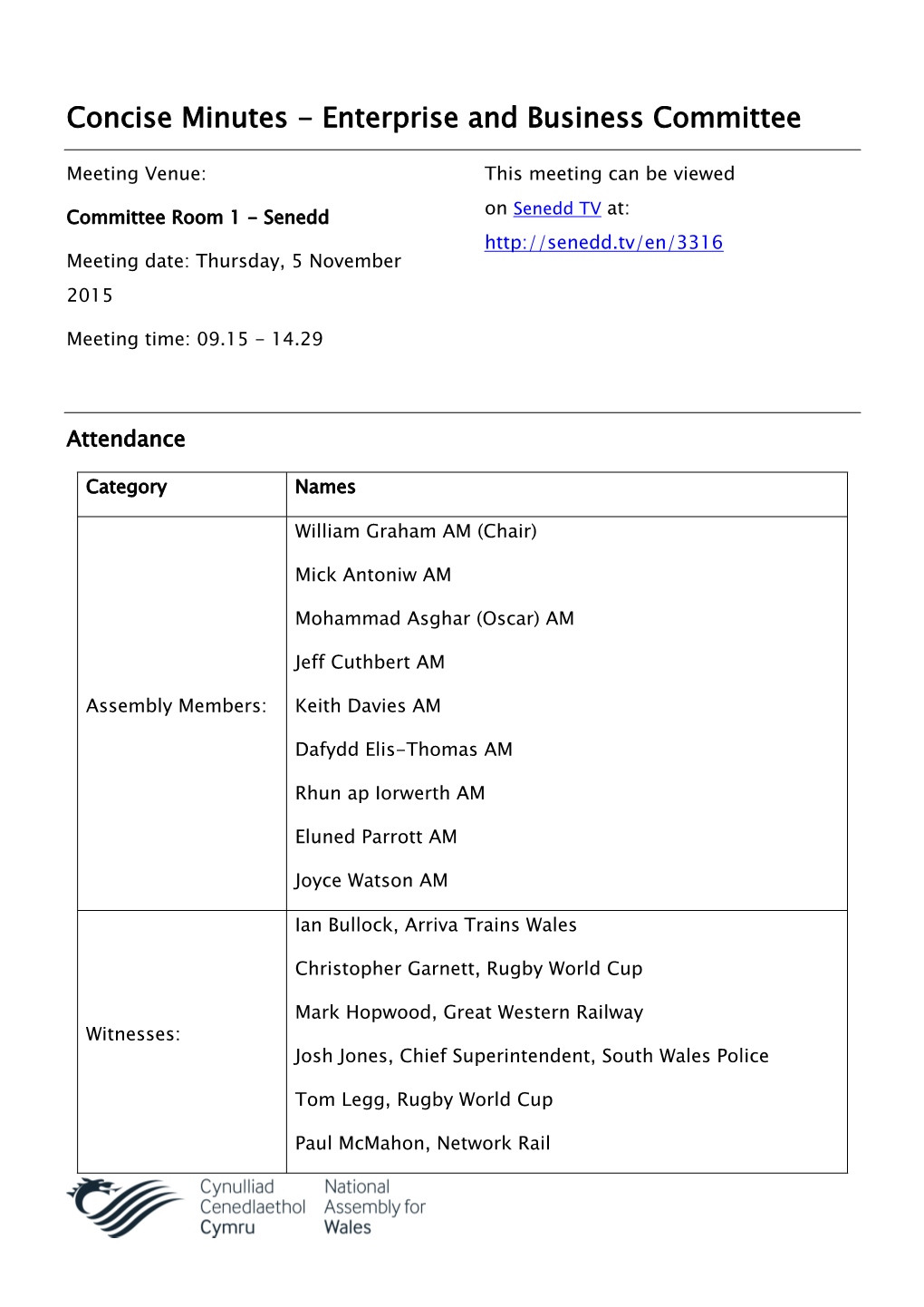 Concise Minutes - Enterprise and Business Committee