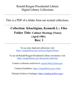 Khachigian, Kenneth L.: Files Folder Title: Cabinet Meetings [Notes] (April 1981) Box: 1