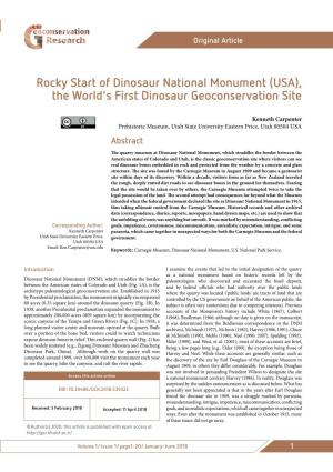 Rocky Start of Dinosaur National Monument (USA), the World's First Dinosaur Geoconservation Site