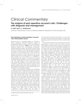 Clinical Commentary the Enigma of Post Operative Recurrent Colic: Challenges with Diagnosis and Management S