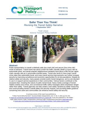 Safer Than You Think! Revising the Transit Safety Narrative 1 September 2021