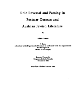Role Reversa1 and Passing in Postwar German and Austrian Jewish Literature