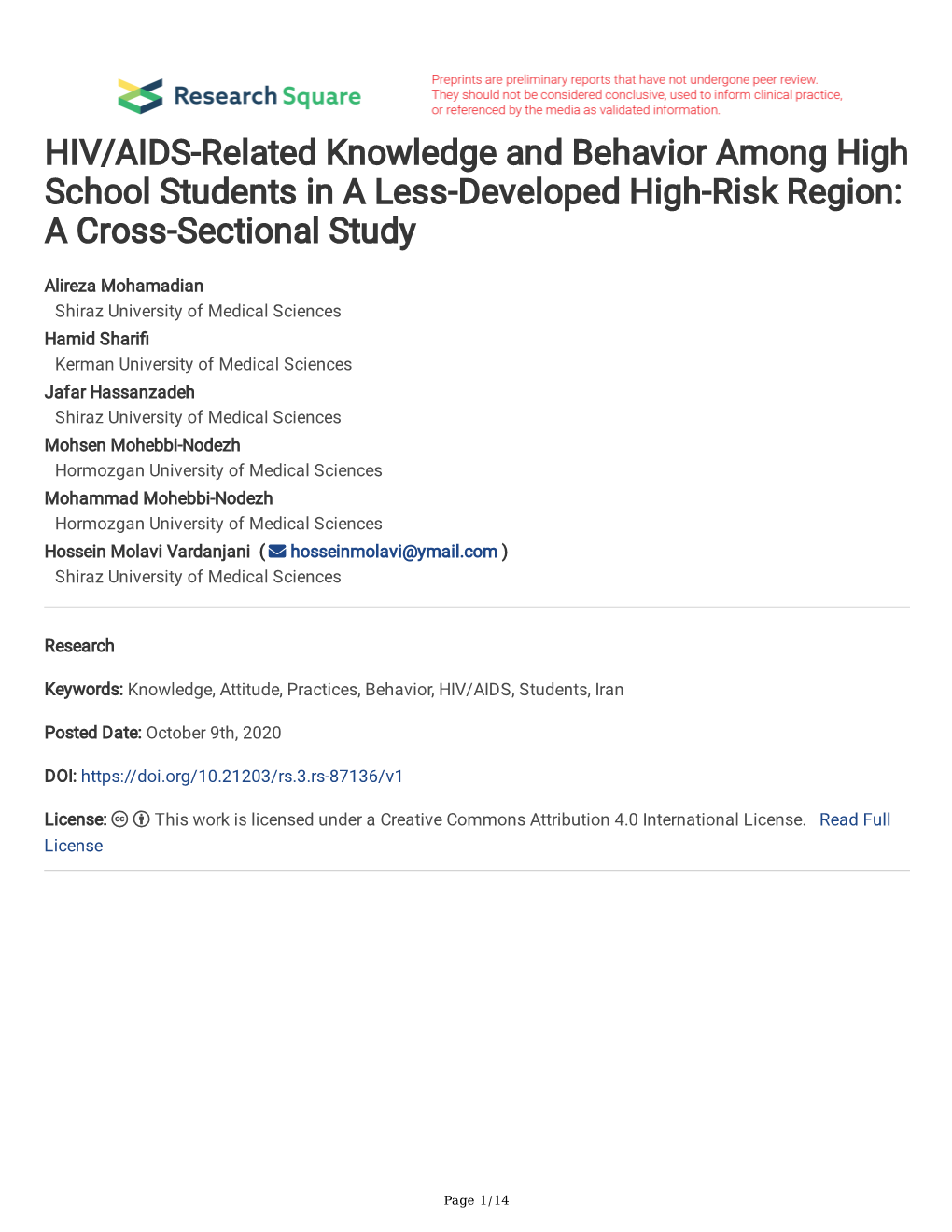 HIV/AIDS-Related Knowledge and Behavior Among High School Students in a Less-Developed High-Risk Region: a Cross-Sectional Study