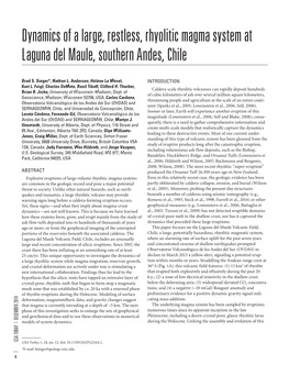 Dynamics of a Large, Restless, Rhyolitic Magma System at Laguna Del Maule, Southern Andes, Chile