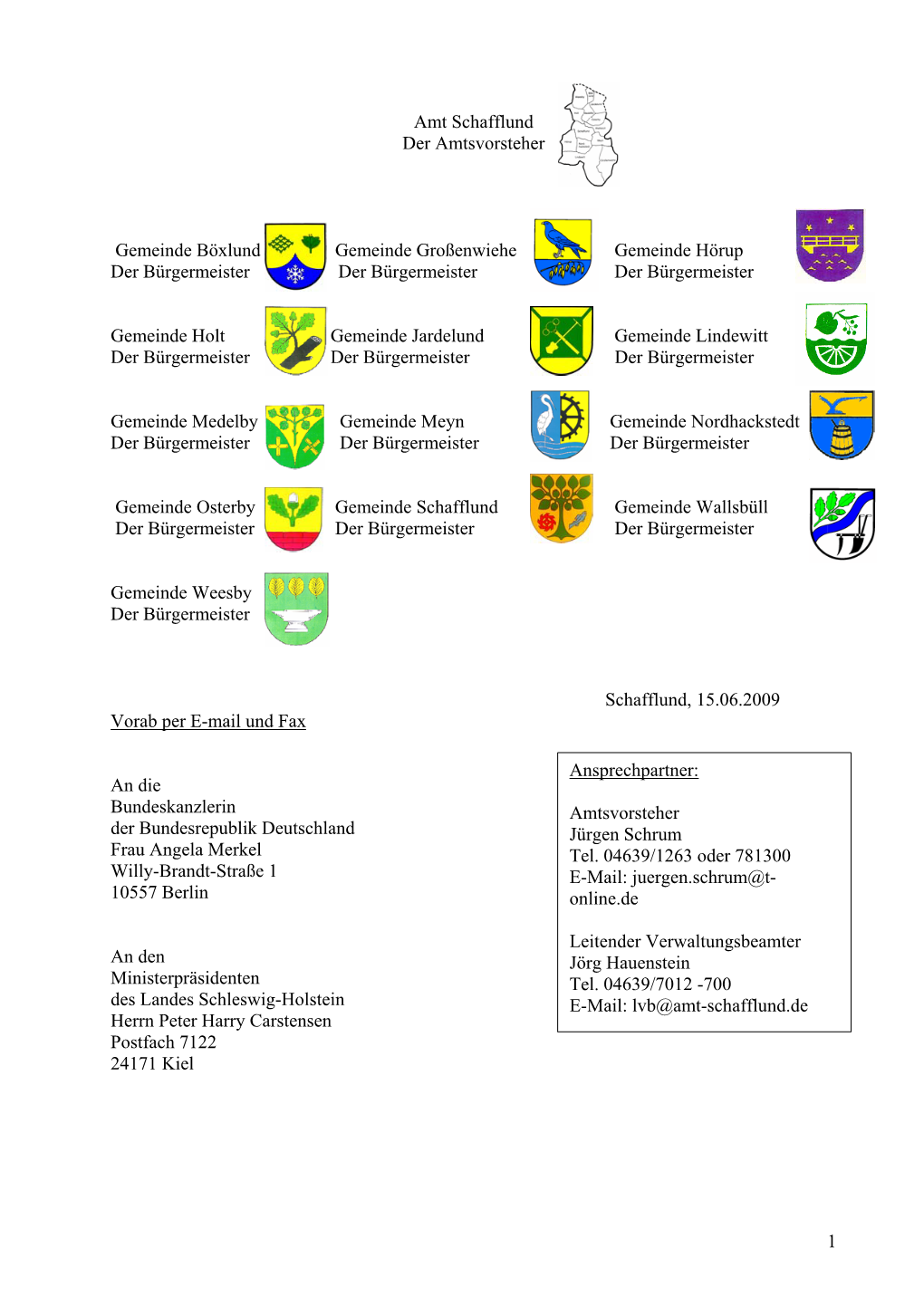 1 Amt Schafflund Der Amtsvorsteher Gemeinde Böxlund Gemeinde