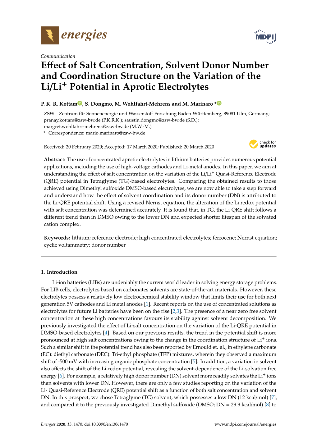 Effect of Salt Concentration, Solvent Donor Number and Coordination