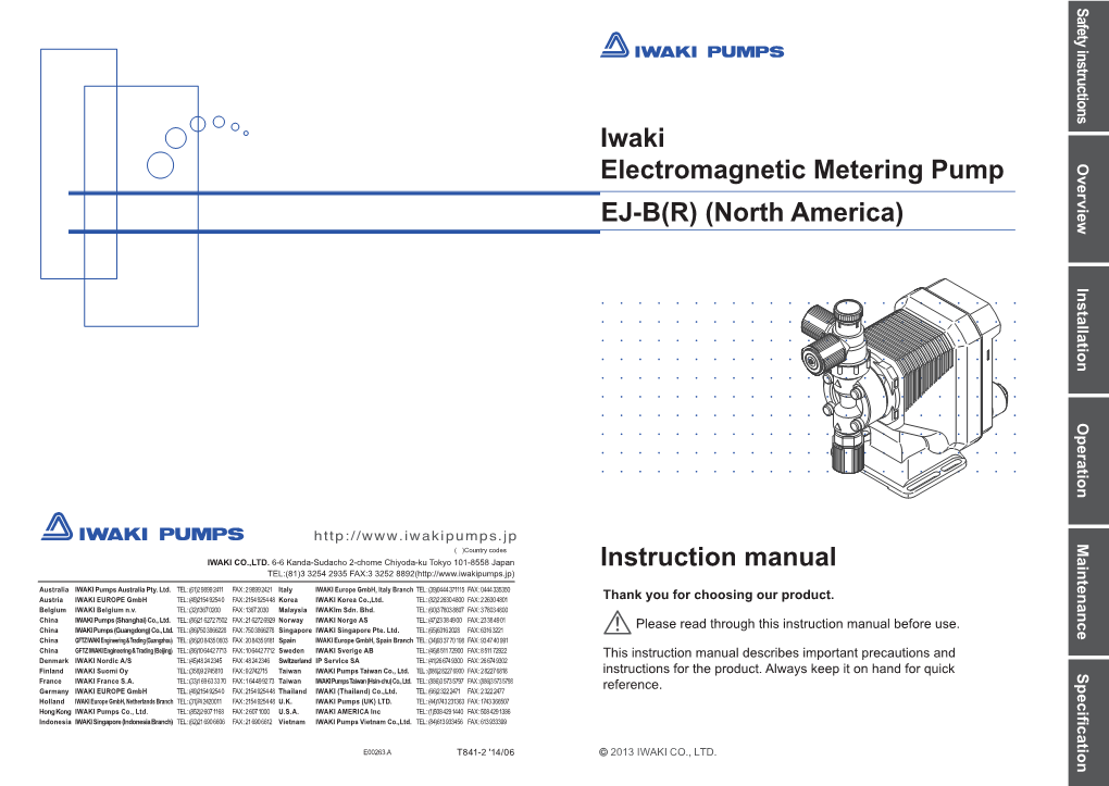 Iwaki Electromagnetic Metering Pump EJ-B(R) (North America) Instruction Manual