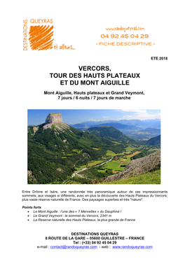 Vercors, Tour Des Hauts Plateaux Et Du Mont Aiguille