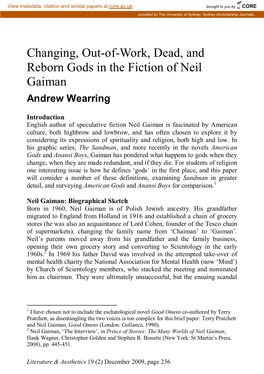 Changing, Out-Of-Work, Dead, and Reborn Gods in the Fiction of Neil Gaiman Andrew Wearring