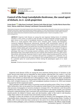 Control of the Fungi Lasiodiplodia Theobromae, the Causal Agent of Dieback, in Cv