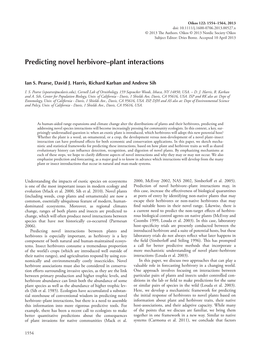 Predicting Novel Herbivore – Plant Interactions