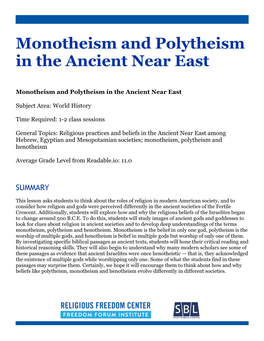 Monotheism and Polytheism in the Ancient Near East