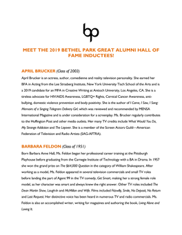 Meet the 2019 Bethel Park Great Alumni Hall of Fame Inductees!