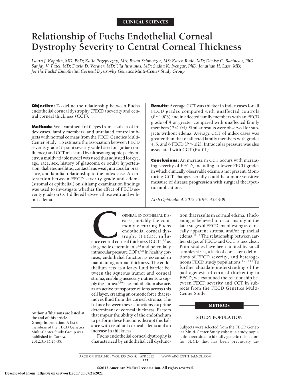 Relationship of Fuchs Endothelial Corneal Dystrophy Severity to Central Corneal Thickness