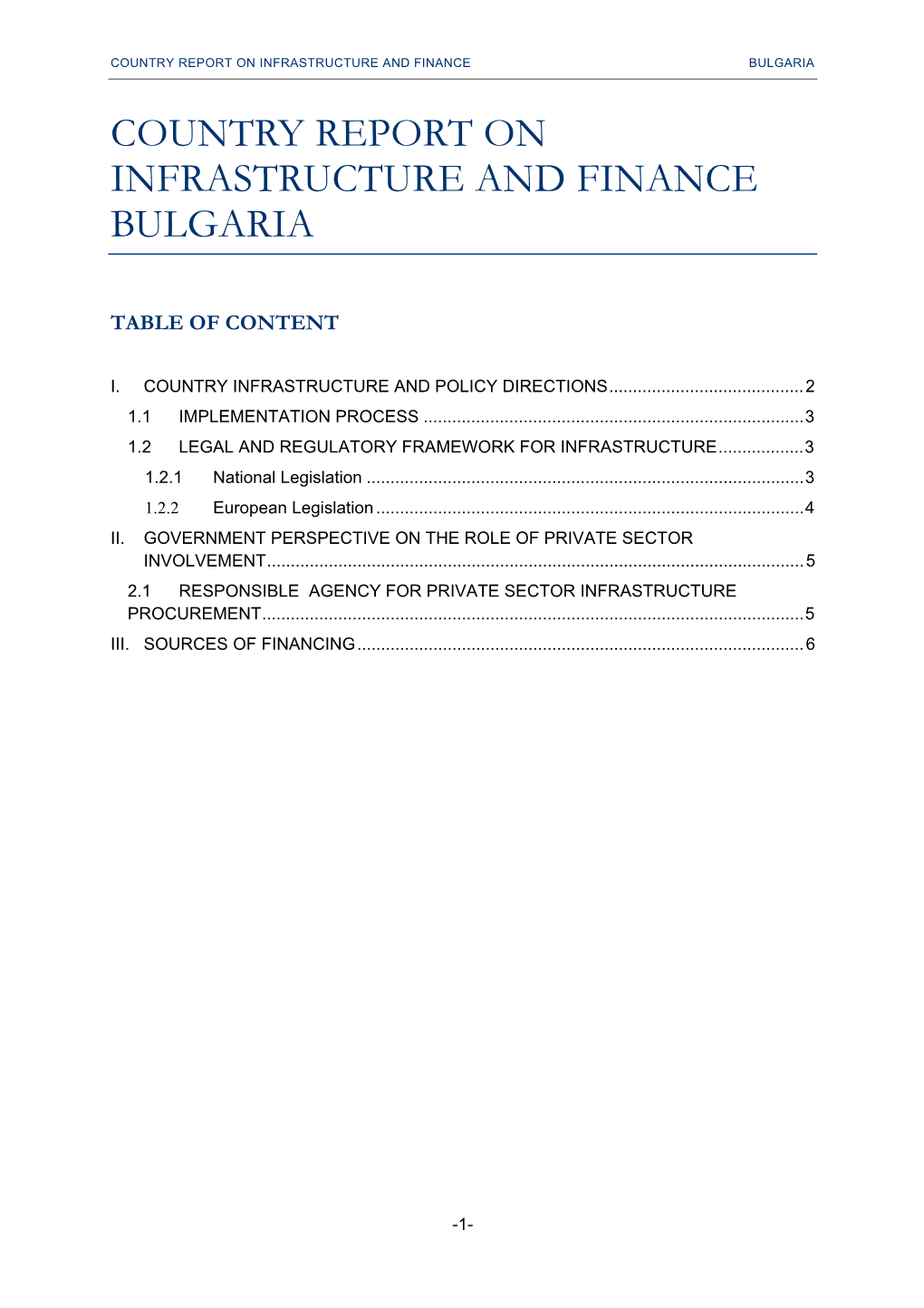 Country Report on Infrastructure and Finance Bulgaria