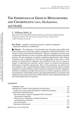 THE INHERITANCE of GENES in MITOCHONDRIA and CHLOROPLASTS: Laws, Mechanisms, and Models