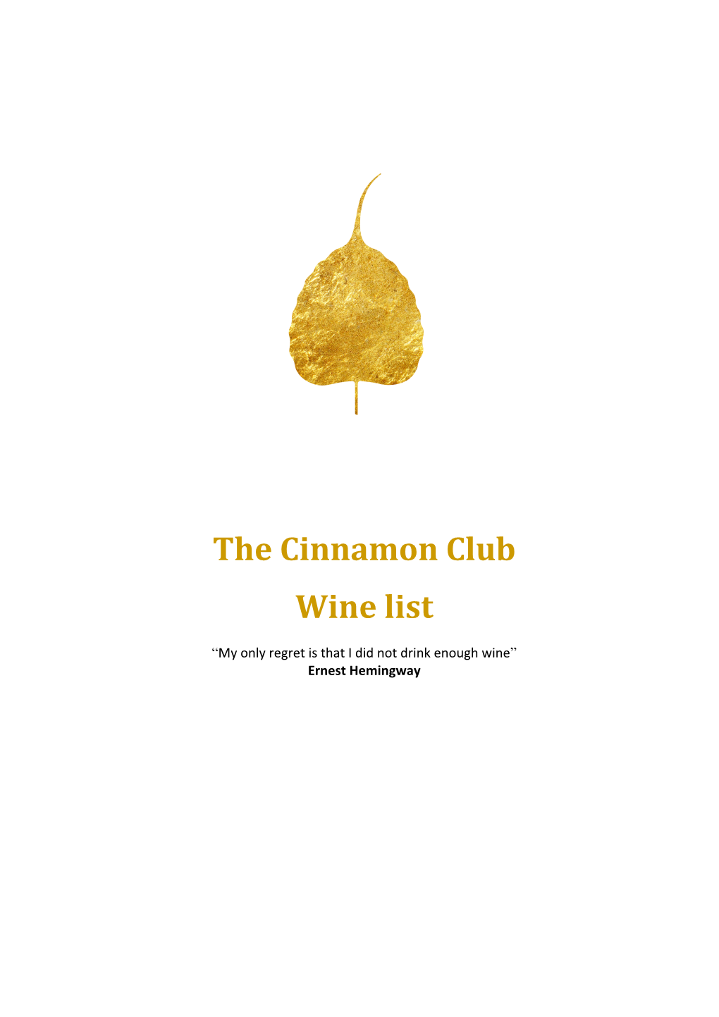 The Cinnamon Club Wine List