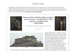 Review Article of Robert Elgood, Rajput Arms & Armour: the Rathores & Their Armoury at Jodhpur Fort by Stephen Markel