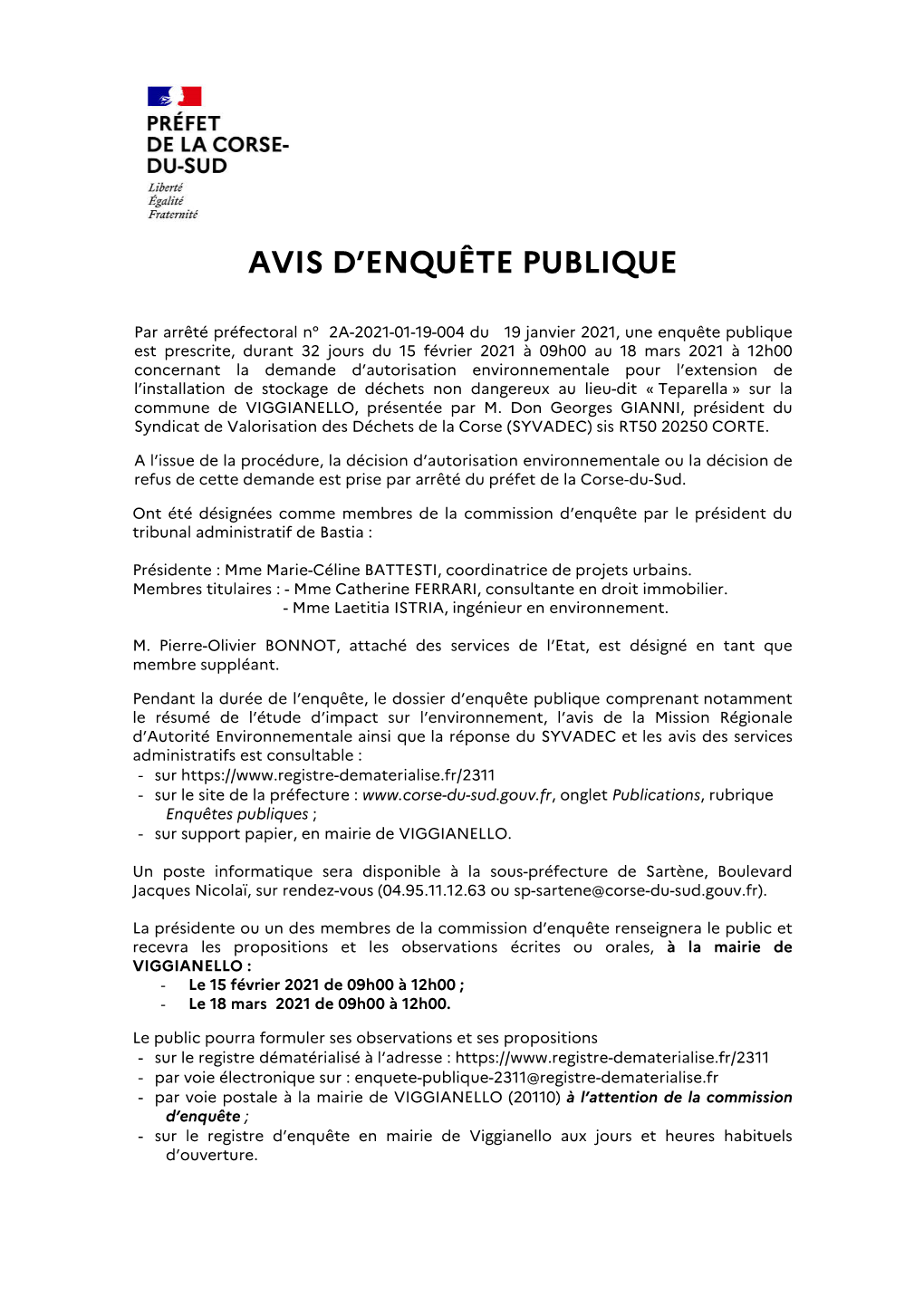 Avis D'enquête Publique