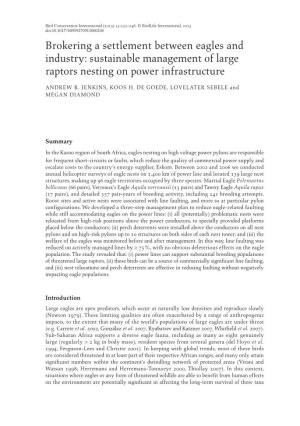 Brokering a Settlement Between Eagles and Industry: Sustainable Management of Large Raptors Nesting on Power Infrastructure