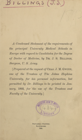 A Condensed Statement of the Requirements of the Principal University Medical Schools in Europe with Regard to Candidates for the Degree of Doctor of Medicine, by Dr