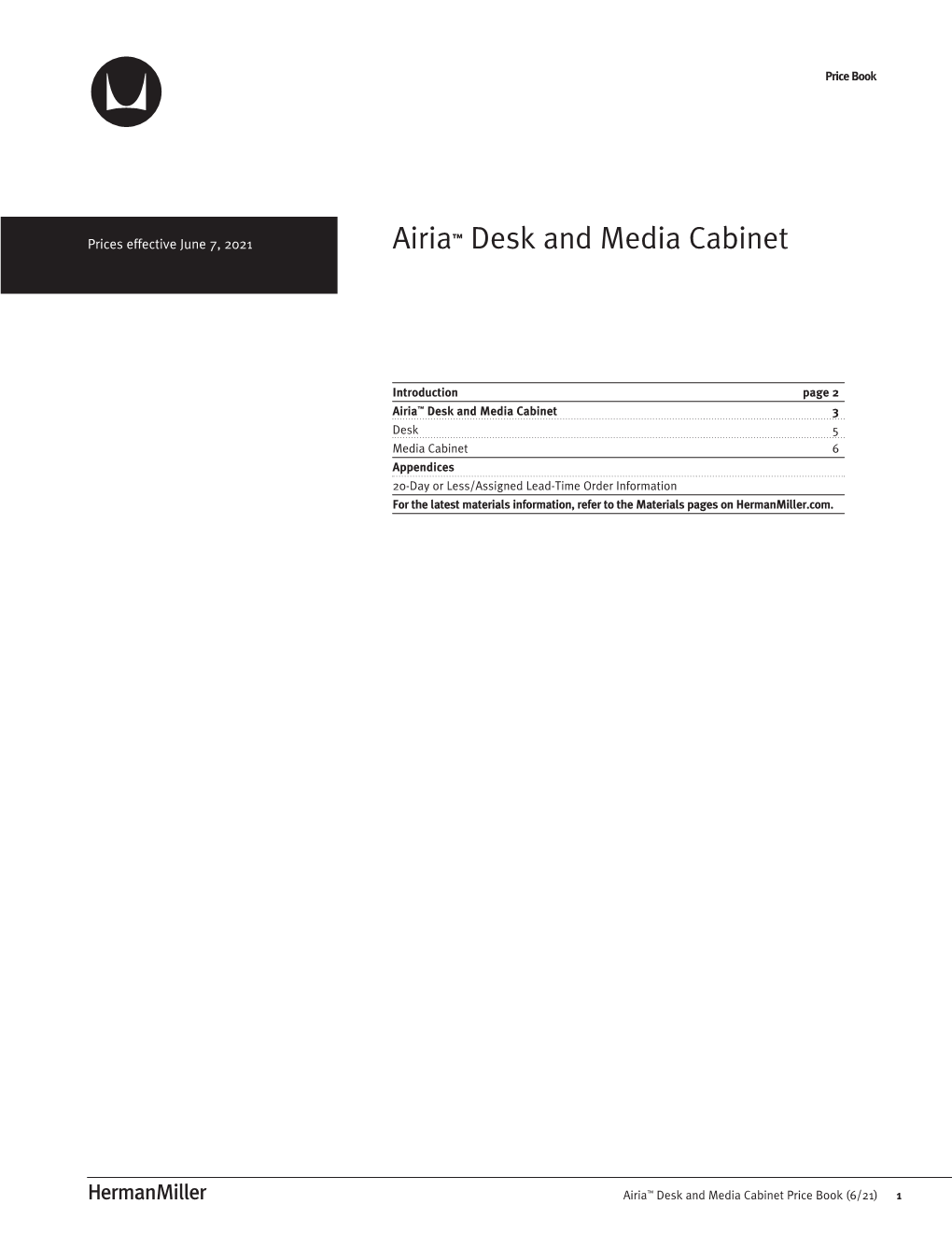 Price Book: Airia Desk and Media Cabinet