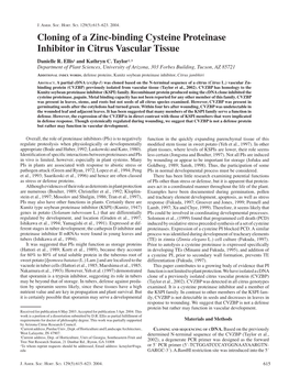 Cloning of a Zinc-Binding Cysteine Proteinase Inhibitor in Citrus Vascular Tissue