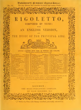 Rigoletto, Composes by Verdi: with an English Version, and the Music of the Principal Airs