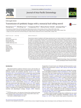 Transmission of Symbiotic Fungus with a Nonsocial Leaf-Rolling Weevil