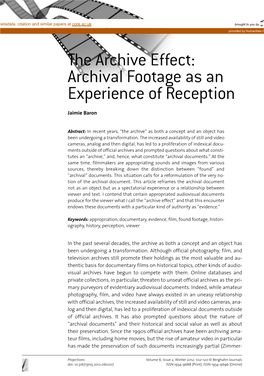 The Archive Effect: Archival Footage As an Experience of Reception