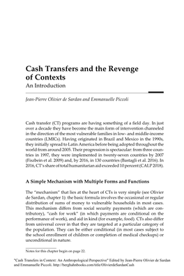 Cash Transfers and the Revenge of Contexts an Introduction