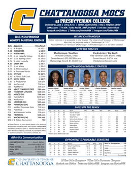 CHATTANOOGA MOCS at PRESBYTERIAN COLLEGE December 30, 2016 | 2:00 P.M