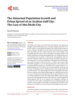 The Abnormal Population Growth and Urban Sprawl of an Arabian Gulf City: the Case of Abu Dhabi City