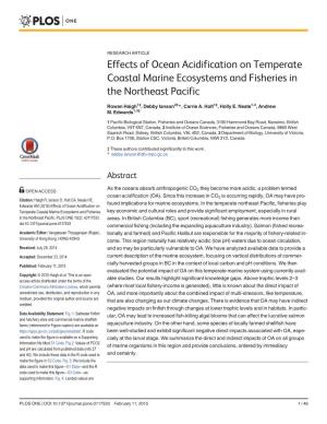 Effects of Ocean Acidification on Temperate Coastal Marine Ecosystems and Fisheries in the Northeast Pacific