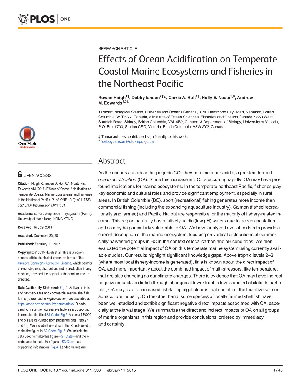 Effects of Ocean Acidification on Temperate Coastal Marine Ecosystems