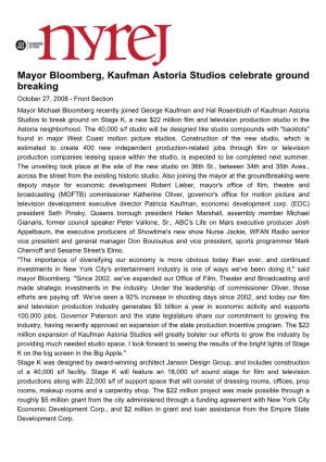 Mayor Bloomberg, Kaufman Astoria Studios Celebrate