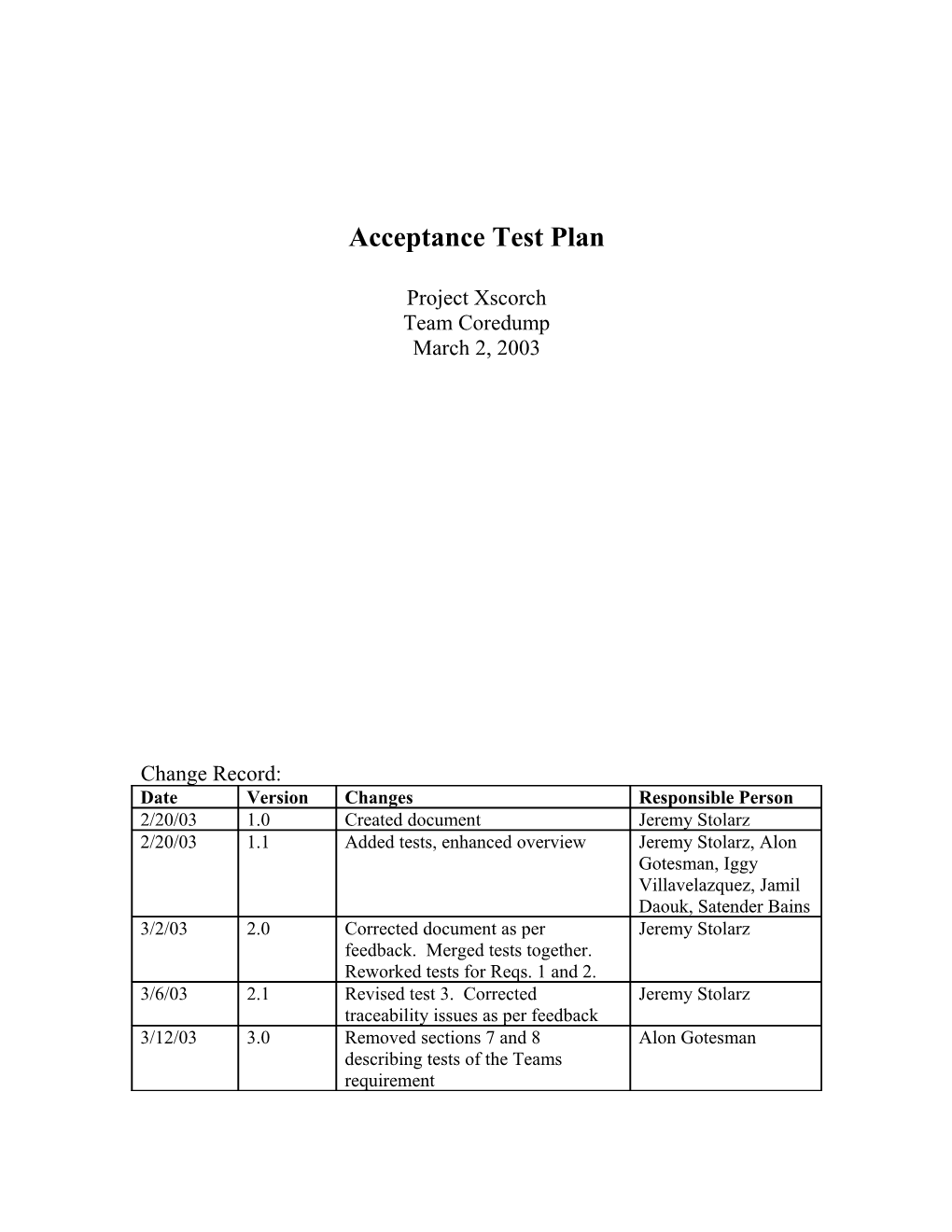 Acceptance Test Plan