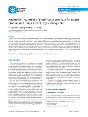 Anaerobic Treatment of Food Waste Leachate for Biogas Production Using a Novel Digestion System