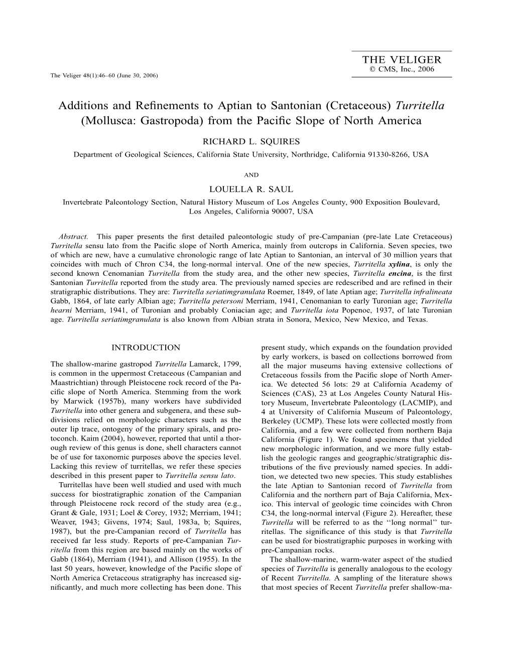 Turritella (Mollusca: Gastropoda) from the Pacific Slope of North