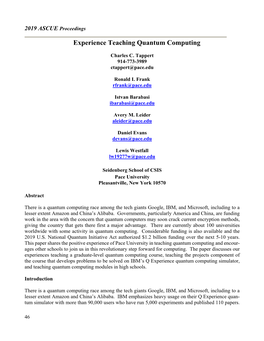 Experience Teaching Quantum Computing