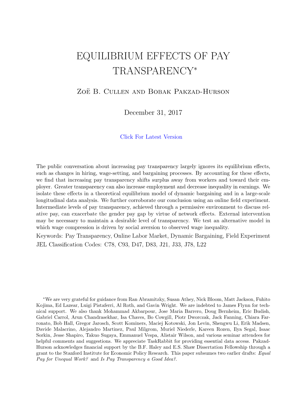 Equilibrium Effects of Pay Transparency∗