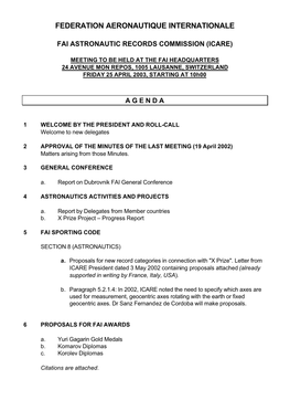 Agenda for the 2003 ICARE Meeting