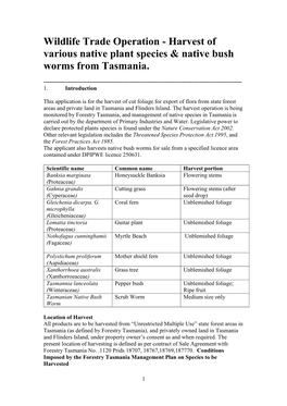 Harvest of Various Native Plant Species from Tasmania