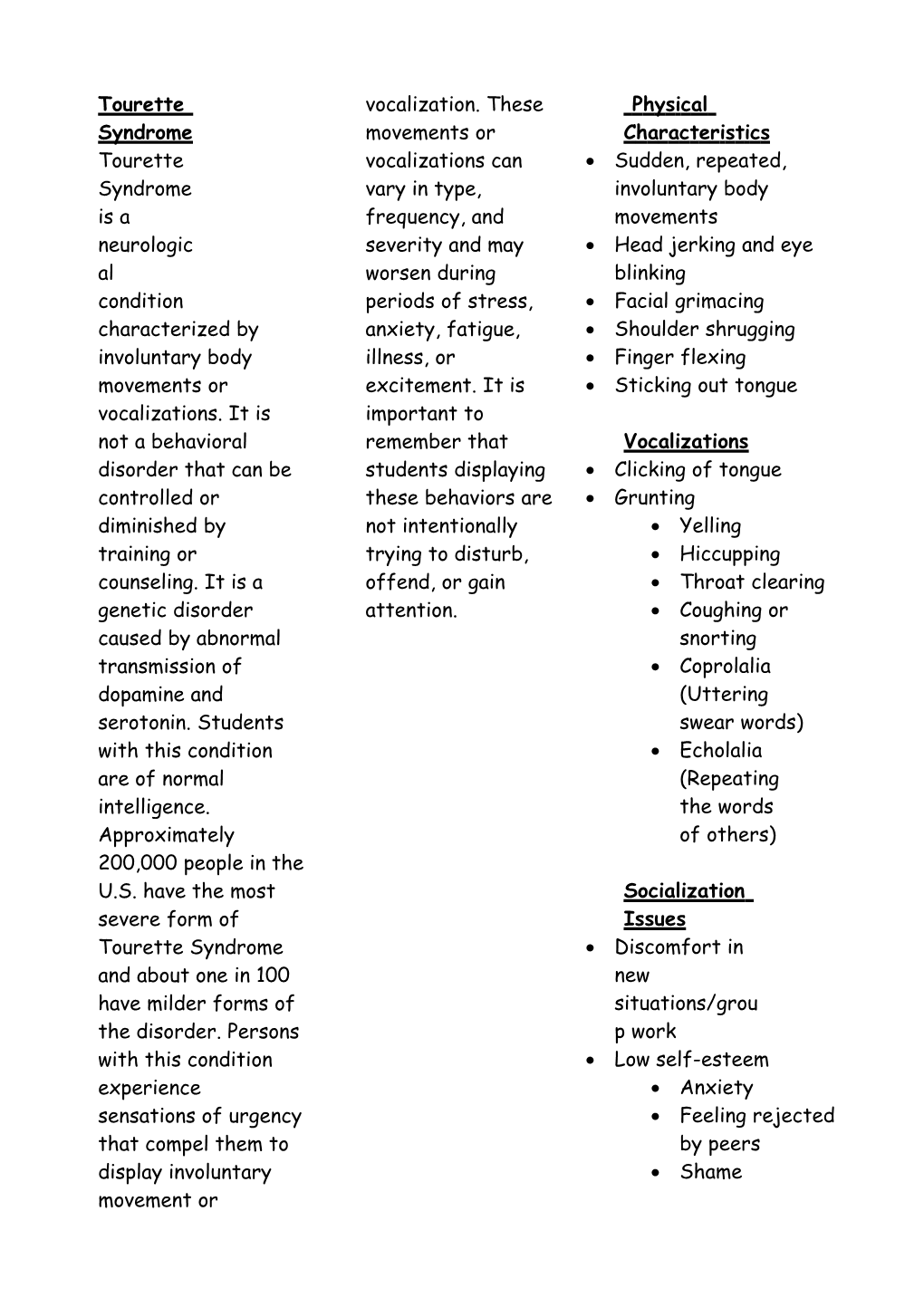 Tourette Syndrome Tourette Syndrome Is a Neurological Condition