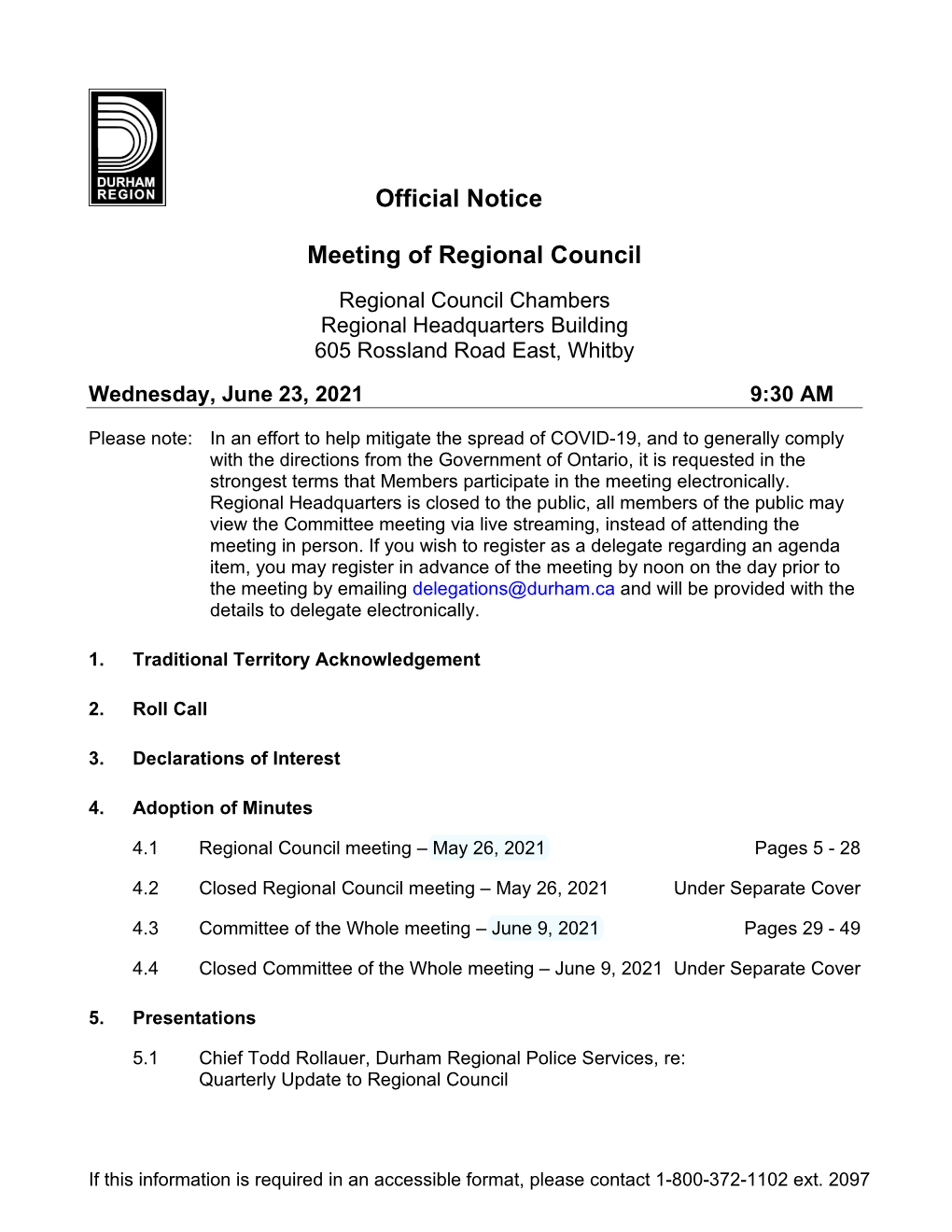 Regional Council Agenda - Wednesday, June 23, 2021 Page 2