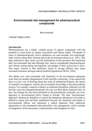 Environmental Risk Management for Pharmaceutical Compounds