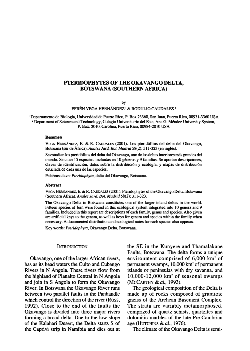 Pteridophytes of the Okavango Delta, Botswana (Southern Africa)