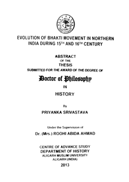 Evolution of Bhakti Movement in Northern India During 15^^^ and 16^" Century