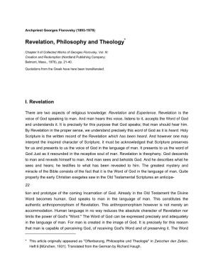Revelation, Philosophy and Theology*